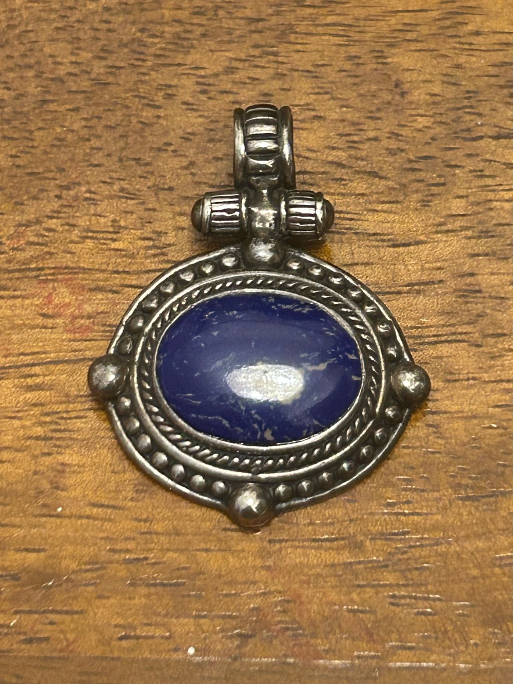 Mexico Sterling Silver Oval Lapis Lazuli Slider Pendant